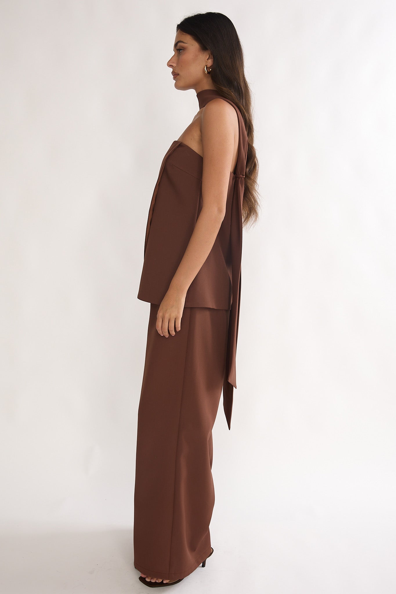 Florene Strapless Split Scarf Pants Chocolate