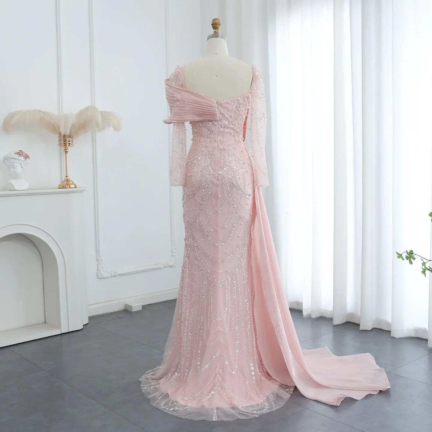 Crystal Mermaid Evening Gown with Overskirt