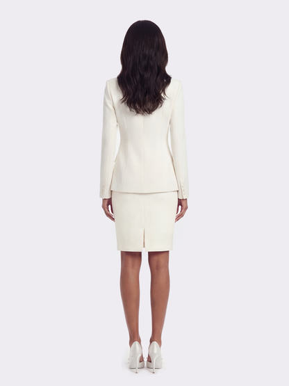 Yvette Satin Lapel Tailored White Blazer
