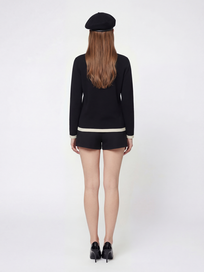Yvette Contrast Knit Black Cardigan