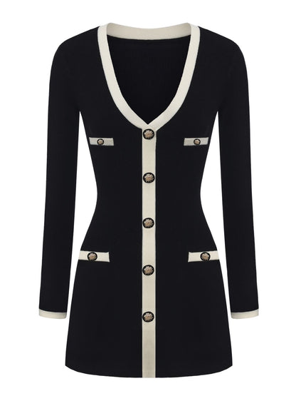 Yvette Contrast Knit Black Dress