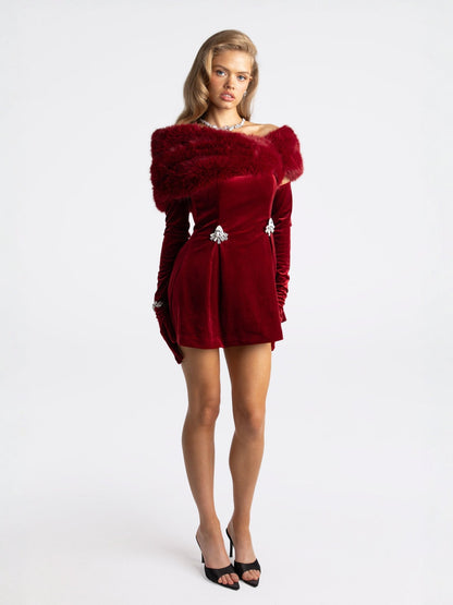 Simone Velvet Dress (Red)
