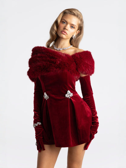Simone Velvet Dress (Red)
