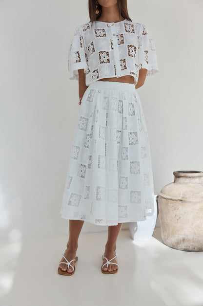 Andolina Crochet Lace Midi Skirt White