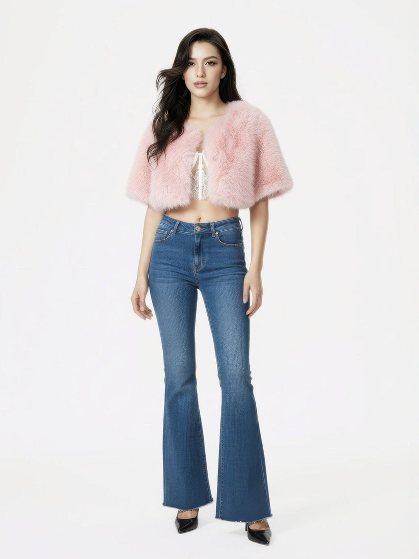 Thalia Cropped Faux Fur Jacket (Pink)