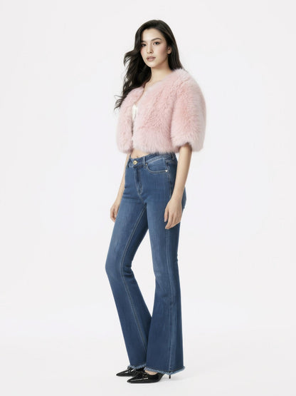 Thalia Cropped Faux Fur Jacket (Pink)