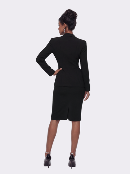 Yvette Satin Lapel Tailored Black Blazer