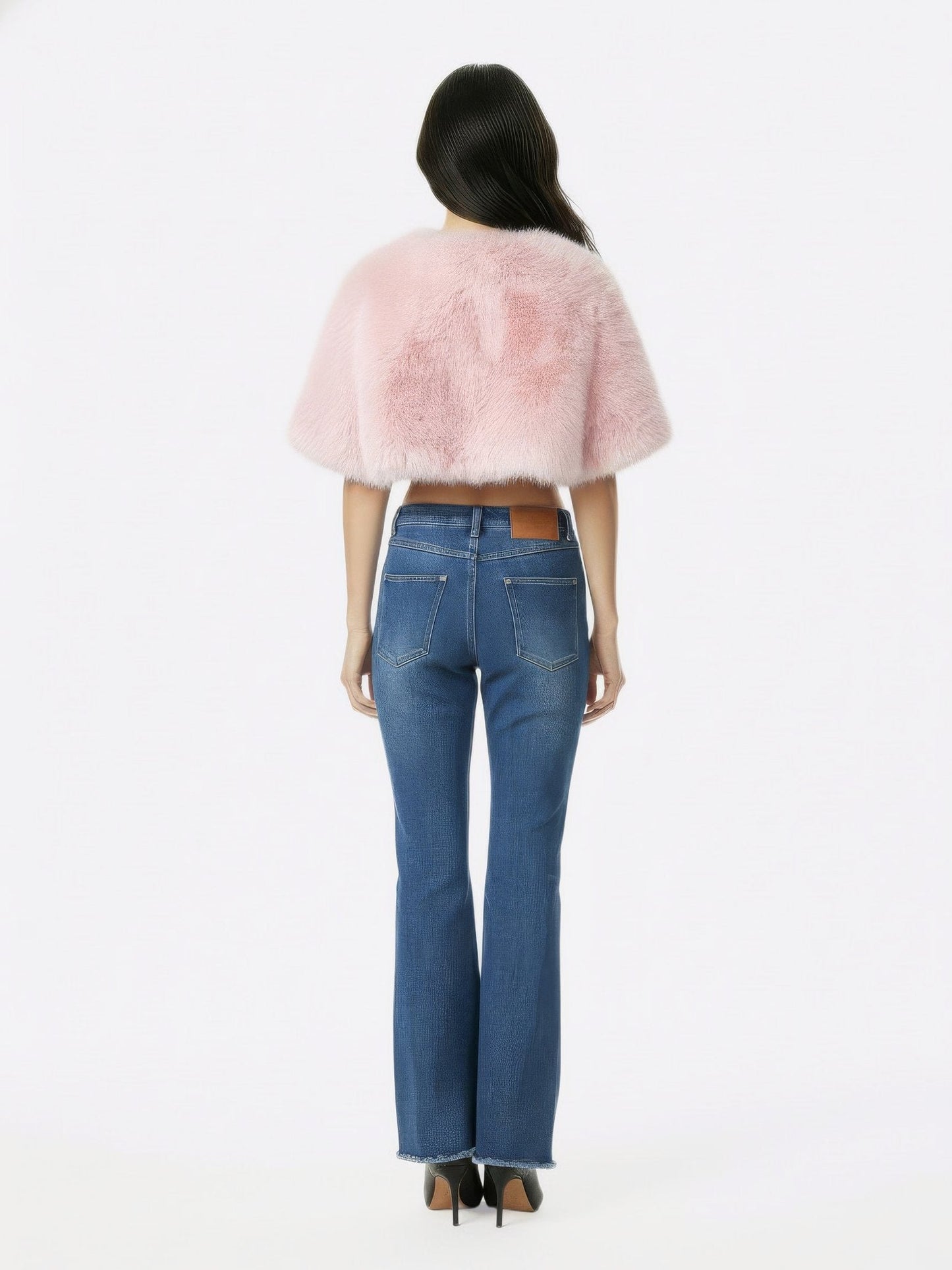 Thalia Cropped Faux Fur Jacket (Pink)