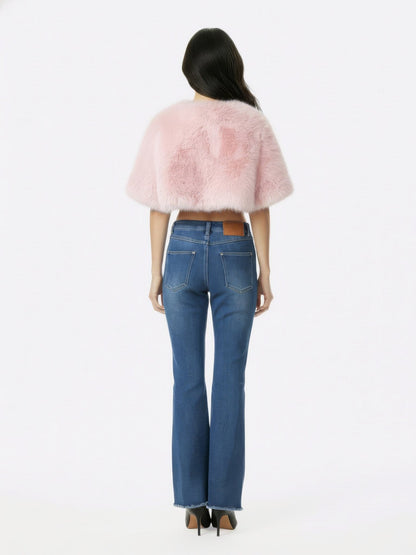Thalia Cropped Faux Fur Jacket (Pink)
