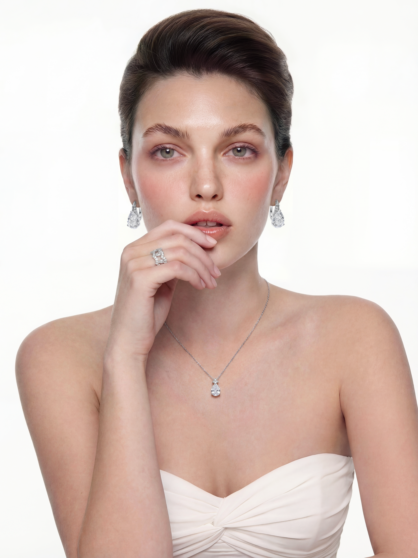 Yvette Stackable Pear Cut Crystal Ring Set