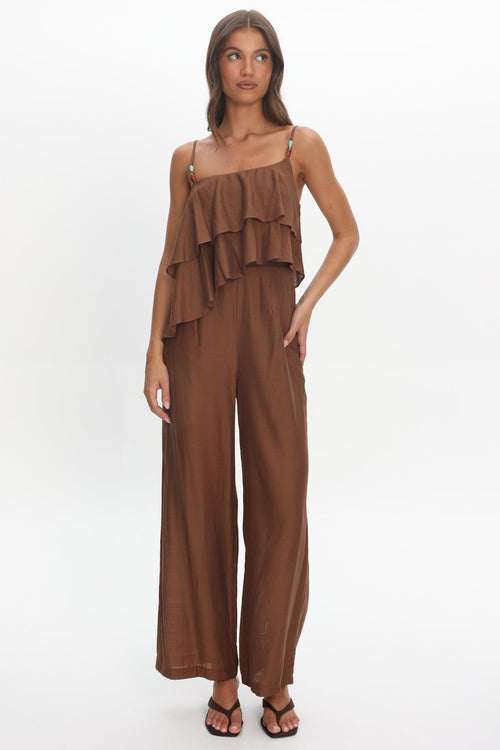 Darylyn Asymmetric Ruffle Jumpsuit Chocolate