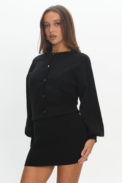 Azari Buttoned Knit Mini Dress Black