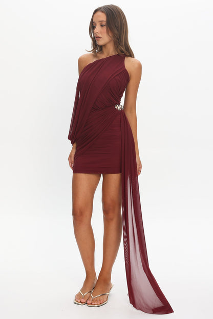 Venus Rising Sash Mini Dress Wine