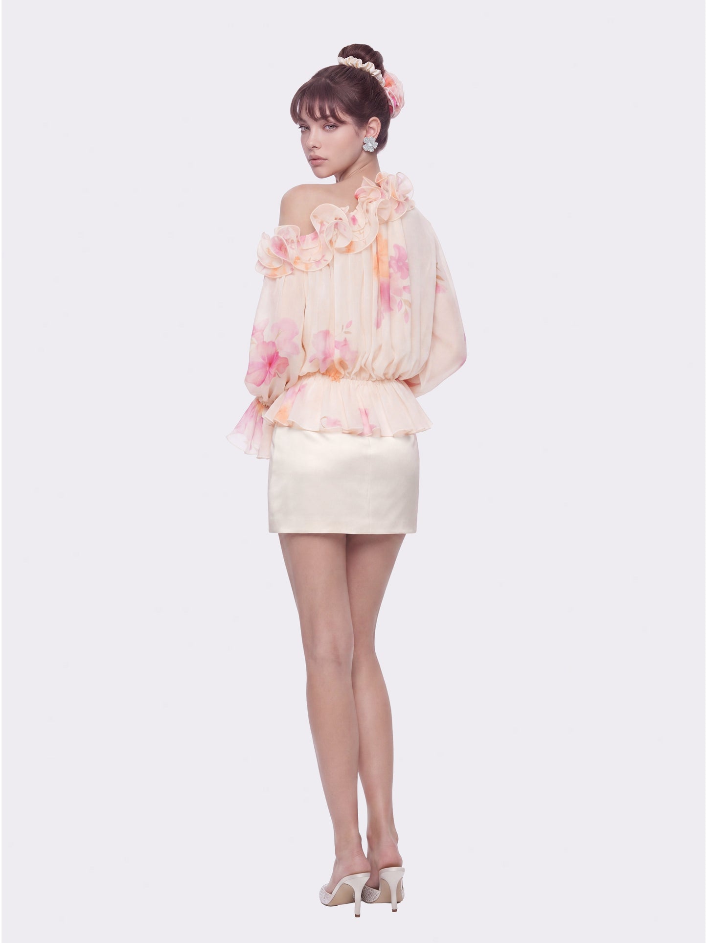 Summer Ruffle Floral Cream Blouse