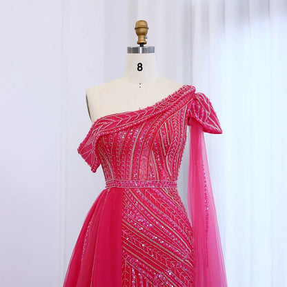 One-Shoulder Cape Sleeves Overskirt Party Gown