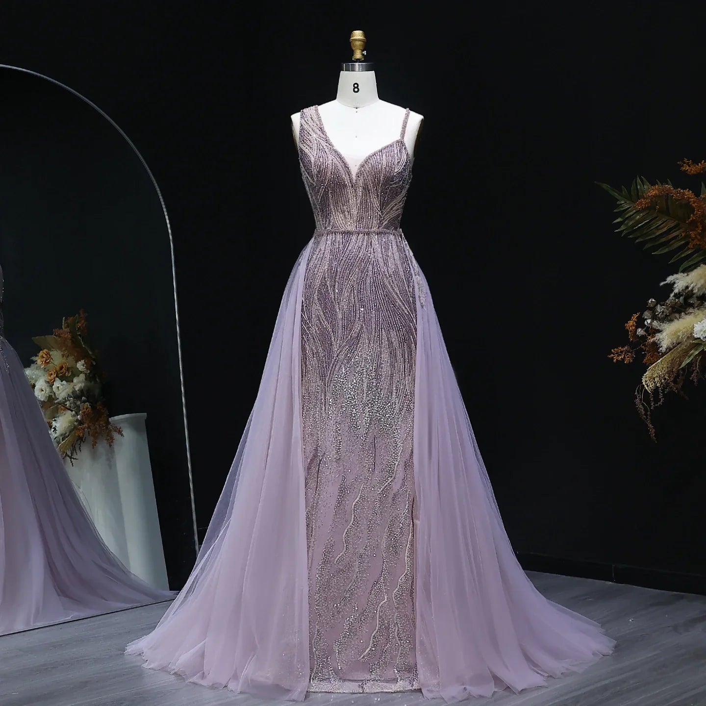Dusty Champagne Pink Evening Dresses with Overskirt