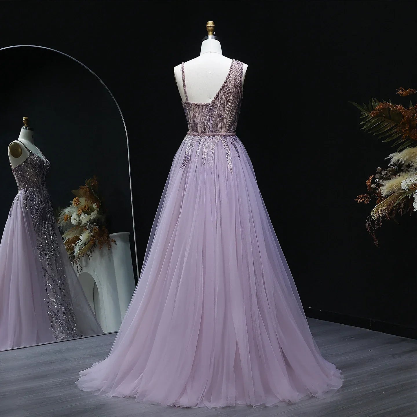 Dusty Champagne Pink Evening Dresses with Overskirt