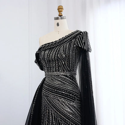 One-Shoulder Cape Sleeves Overskirt Party Gown