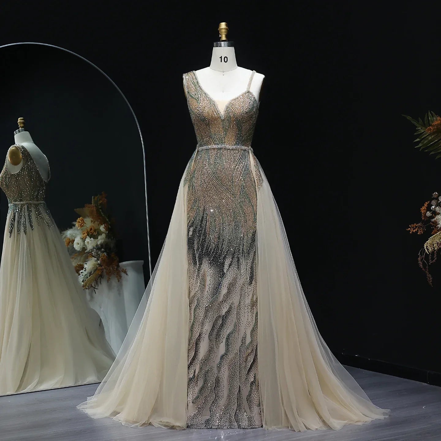 Dusty Champagne Pink Evening Dresses with Overskirt