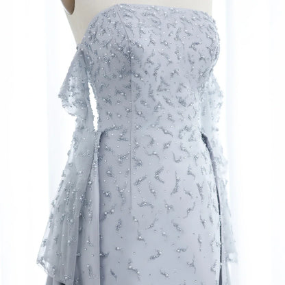 Silver Gray Evening Dress with Overskirt