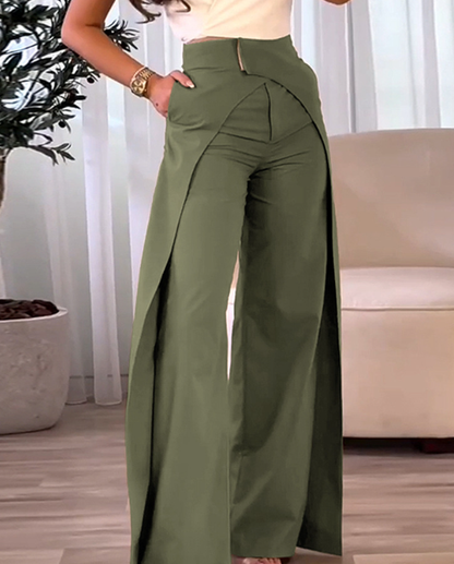 Asymmetrical Design Wide Leg Pants