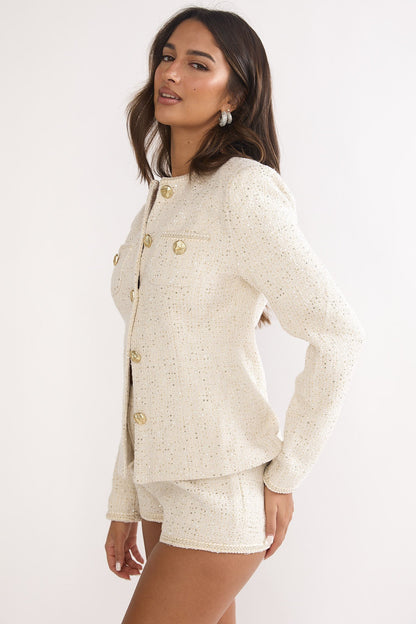 Kyomi Gold Button Tweed Jacket White Gold