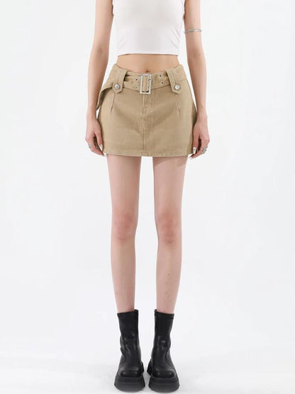 Belted Denim Mini Skirt