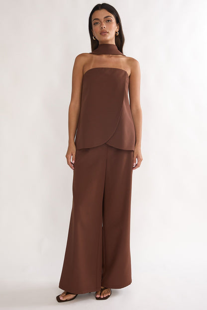 Florene Strapless Split Scarf Pants Chocolate