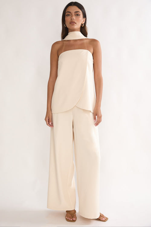 Florene Strapless Split Scarf Pants Vanilla