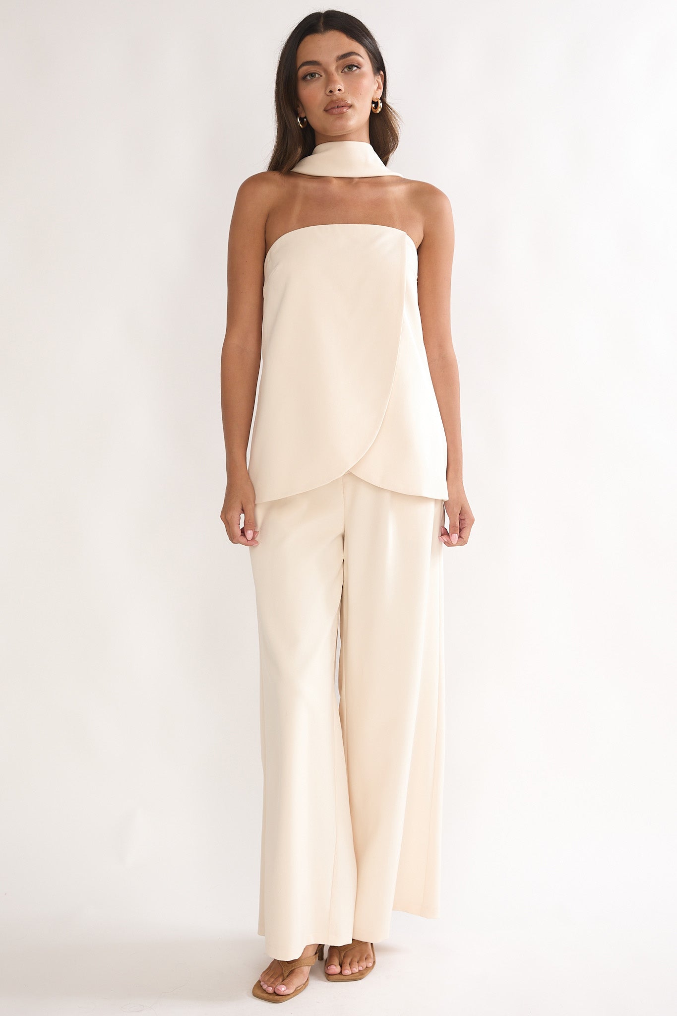 Florene Strapless Split Scarf Pants Vanilla