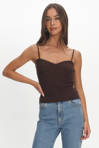 Prudence Ribbed Knit Cami Top Chocolate