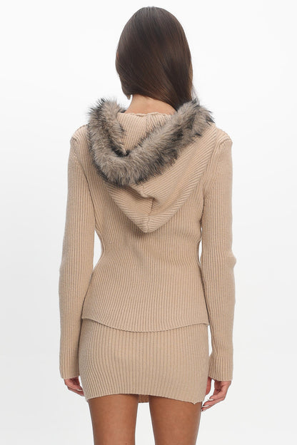 Odetta Ribbed Knit Mini Skirt Sand