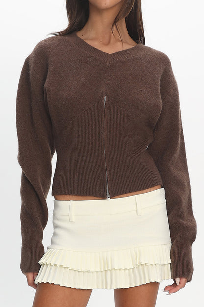 Karisa Zipper Hem Knit Top Mocha
