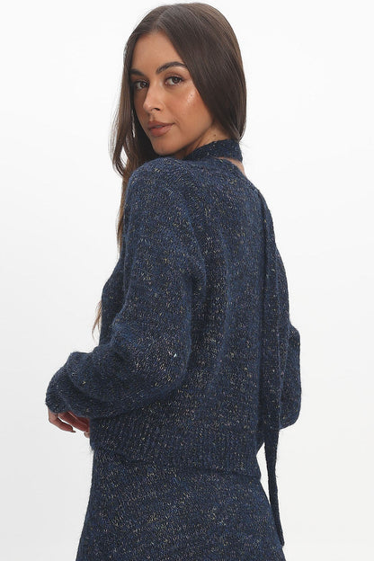 She's Good Button-Up Knit Top Navy