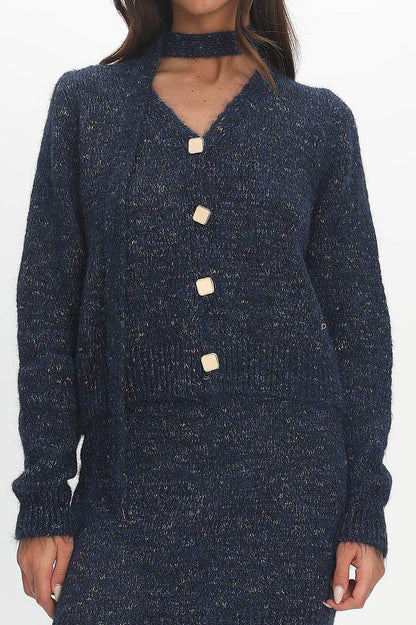 She's Good Button-Up Knit Top Navy