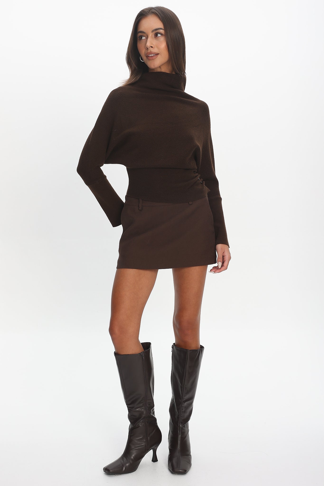 Zyah Turtleneck Knit Sweater Chocolate