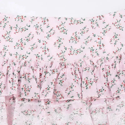 Coquette Floral Ruffled Mini Skirt