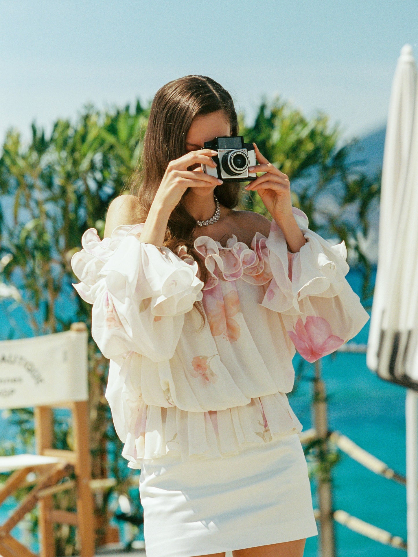 Summer Ruffle Floral Cream Blouse