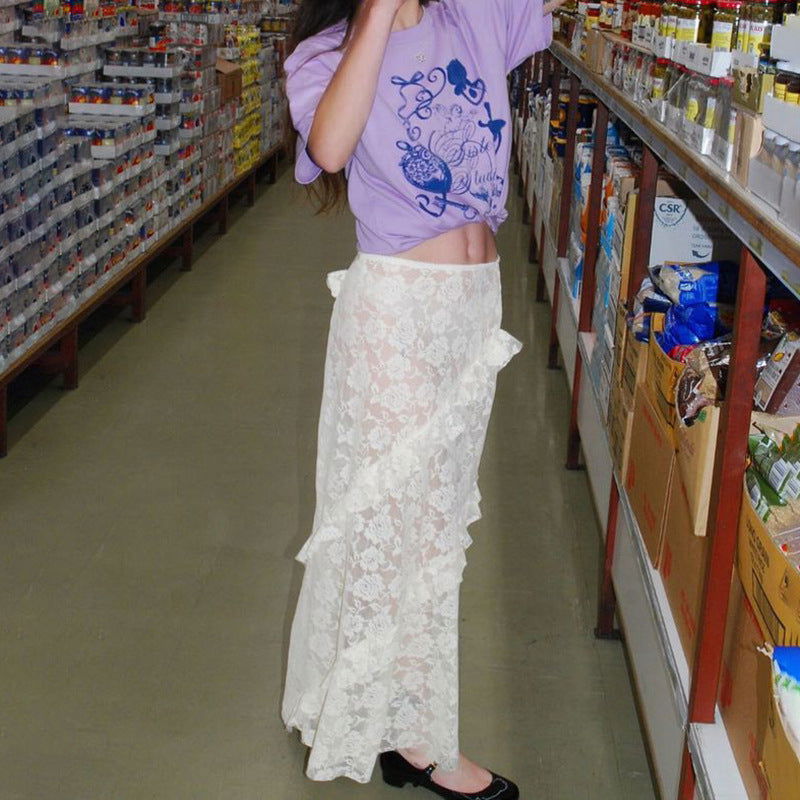 Design Lace Stitching Skirt See through Dress