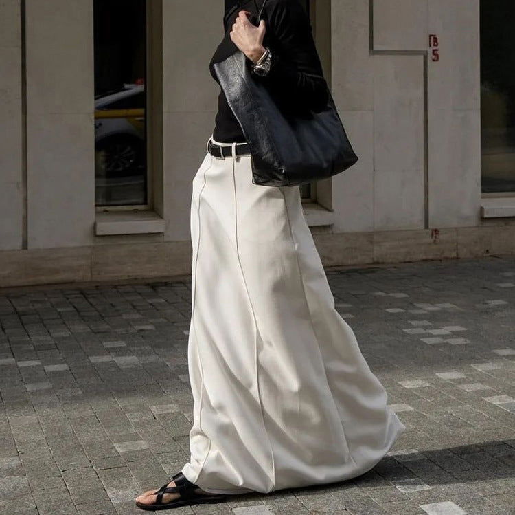 Fall French Milky White Office Mopping Skirt Loose Profile Slimming Casual