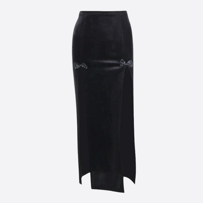 Goth Velvet High Split Midi Skirt