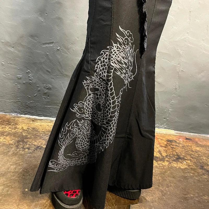 Gothic Dragon Printed Midi Skirt