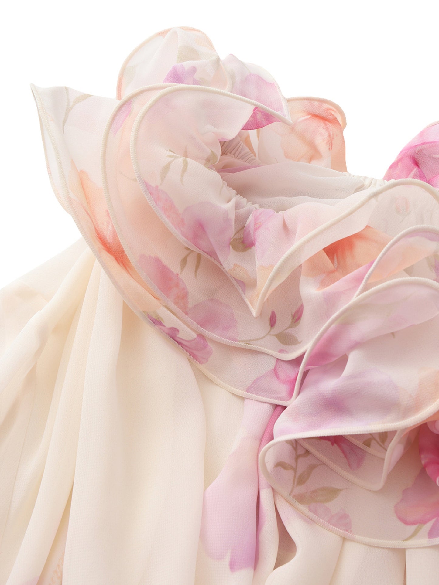 Summer Ruffle Floral Cream Blouse