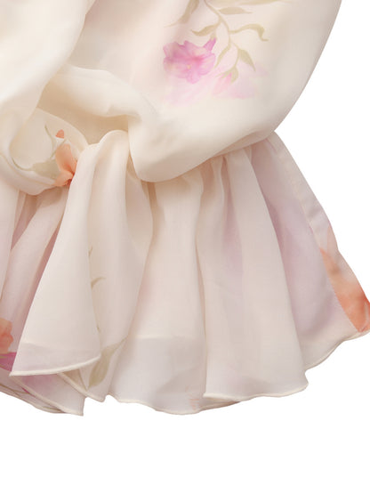 Summer Ruffle Floral Cream Blouse