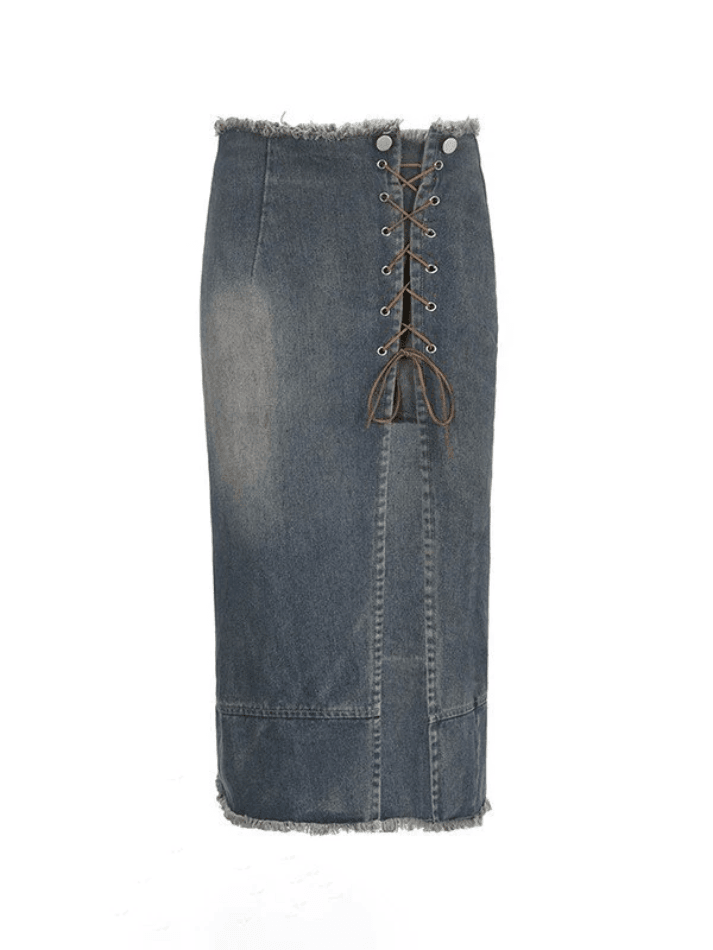 Ripped denim skirt with split front
