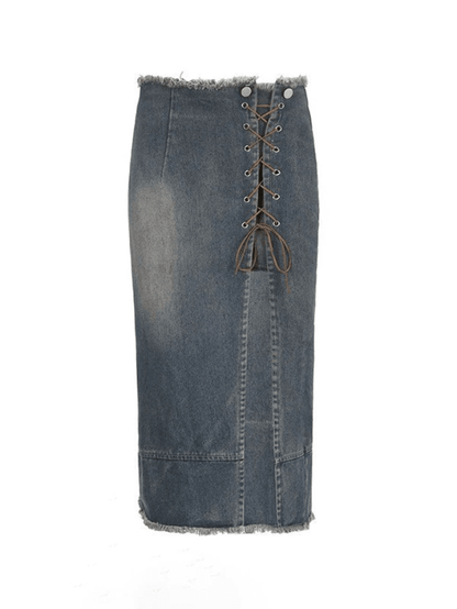 Ripped denim skirt with split front