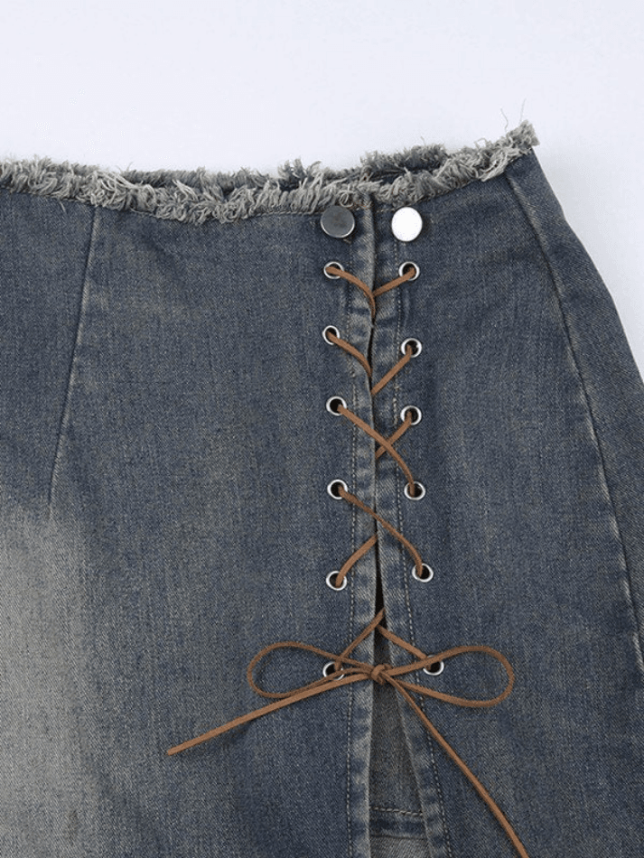 Ripped denim skirt with split front