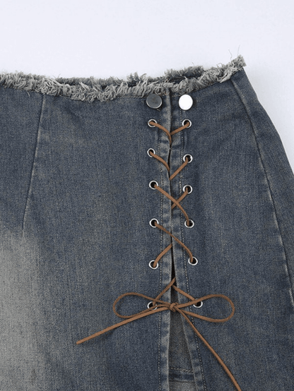Ripped denim skirt with split front