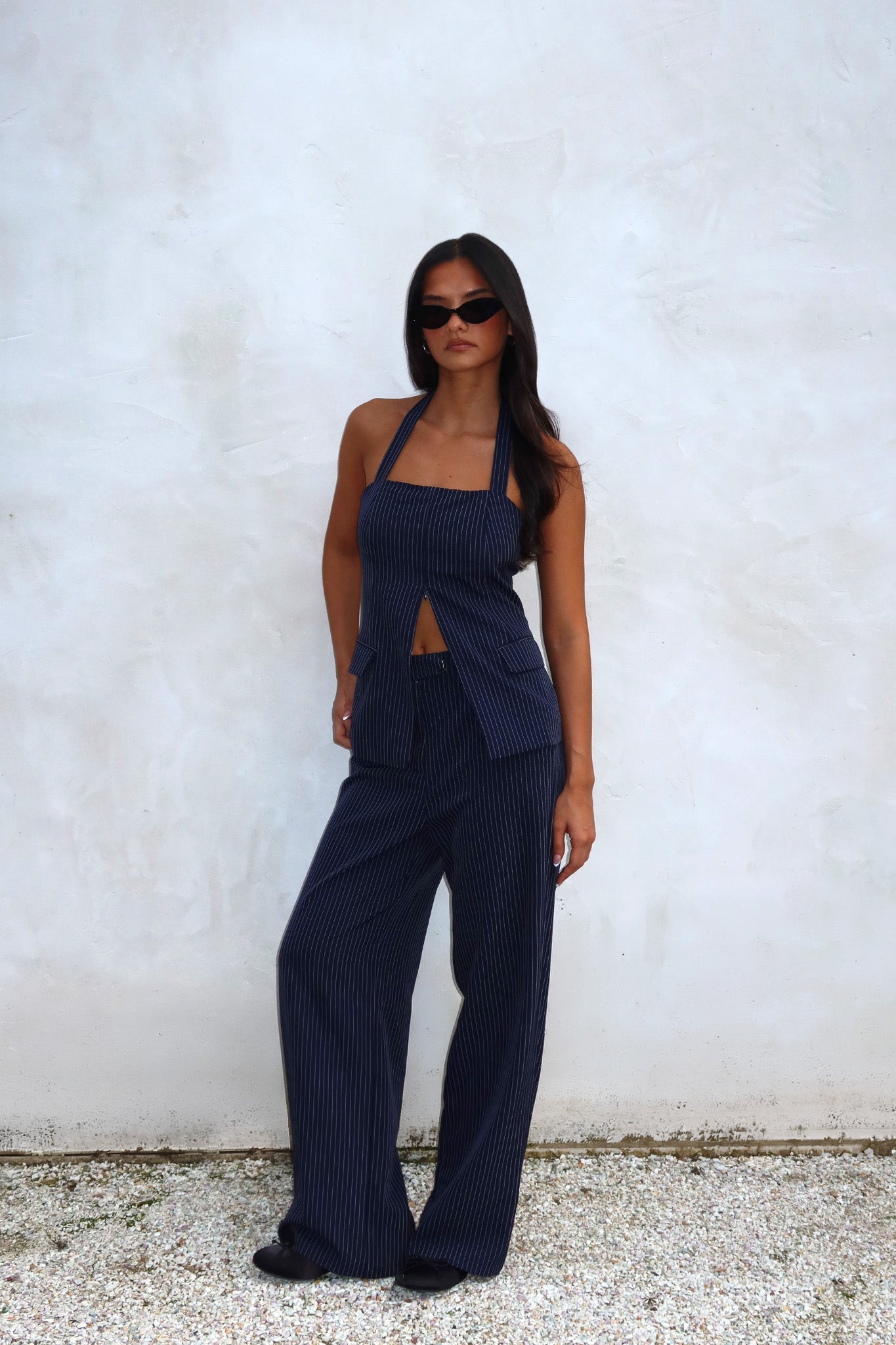 Renee Wide Leg Pants Pinstripe Navy