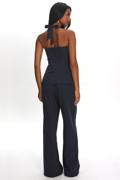 Renee Wide Leg Pants Pinstripe Navy